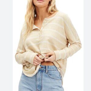 Billabong New Anyday Henley Shirt Butter Yellow  Stripe Relaxed Surf Thermal M